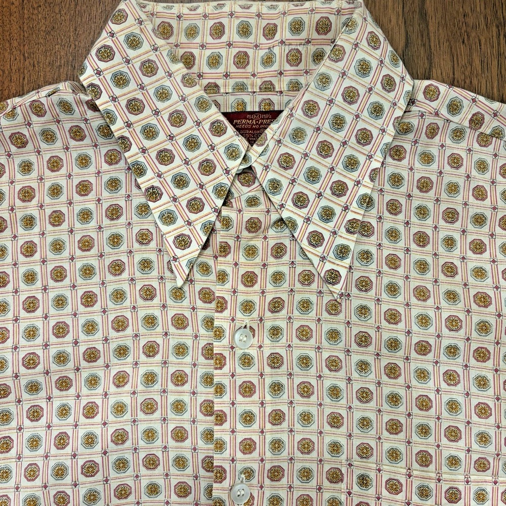 Vtg 70s Sears Kings Road Dagger Collar Disco Shirt Mens Medium Short Sleeve Thin